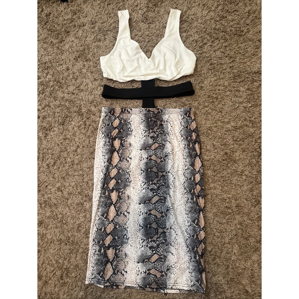 Snake Print Cutout Dress Black White Sexy Midi Club Night‎ Out Medium NWOT